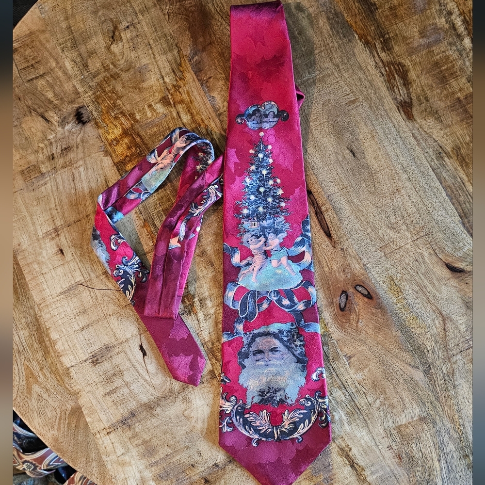 Vintage Oscar de la Renta Couture Red Silk Christmas Neck Tie
